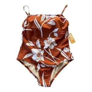 Kona Sol, White & Burnt Orange One Piece, Tie Back, Ladies Size Large, NWT